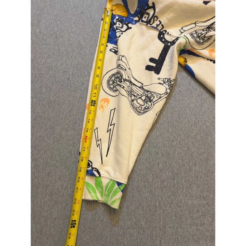 No Boundaries Mens 3XL Oversized Hoodie Doodle Print Mushroom Flamingo Cream